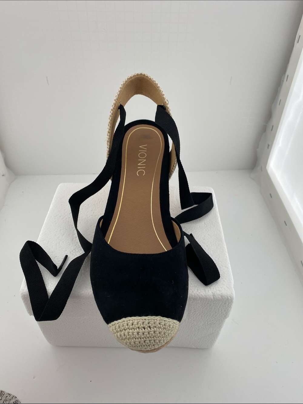 Vionic Black Espadrille Wedge Sandals with Natural Jute Trim - Picture 4 of 5